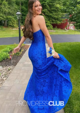 Joanna |Blue Long Prom Dresses Store With Strapless Mermaid Lace Slit - Price #price_variant_lowest# - Blue - PromDressClub